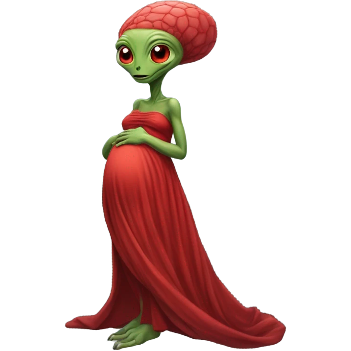 Pregnant Reptilian alien woman, full body in red dress emoji