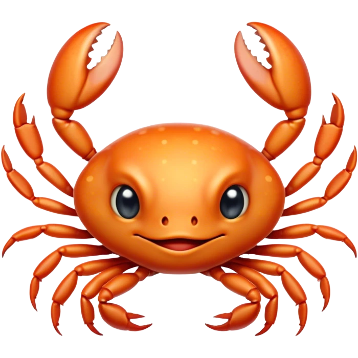 Cinematic Cute Baby Crab Portrait Emoji, Head tilted playfully and inquisitively, featuring an adorably small form with a delicately patterned carapace, round, sparkling eyes, and tiny, endearing pincers, Simplified yet irresistibly adorable features, highly detailed, glowing with a warm, friendly coastal glow, high shine, affectionate and lively, stylized with a touch of seaside whimsy, soft glowing outline, capturing the essence of a mischievous yet loving baby crab that seems as if it could pinch its way out of the screen into your arms! emoji