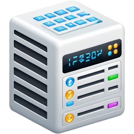 technology stack with code symbols and computer server emoji