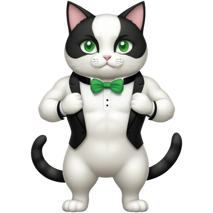 Buff Jacked up Huge jumbo Super Duper Muscular Cat with a 10 pack full body black and white tuxedo body and green eyes  emoji