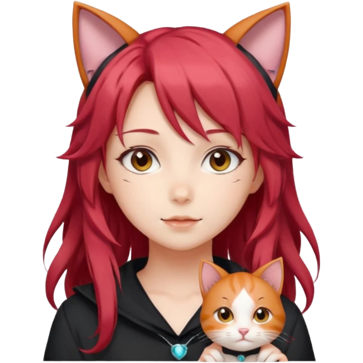 cute anime girl with ears, red blowing hair emoji