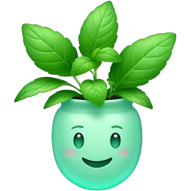 Cinematic Realistic Mint Emoji, Fresh and lively, with deep green leaves covered in tiny veins, emanating a cool, refreshing aroma. The plant’s soft, rounded edges sway gently in the breeze, inviting calm and relaxation. Soft glowing outline, capturing the essence of freshness and cooling fragrance in a fragrant mint plant! emoji
