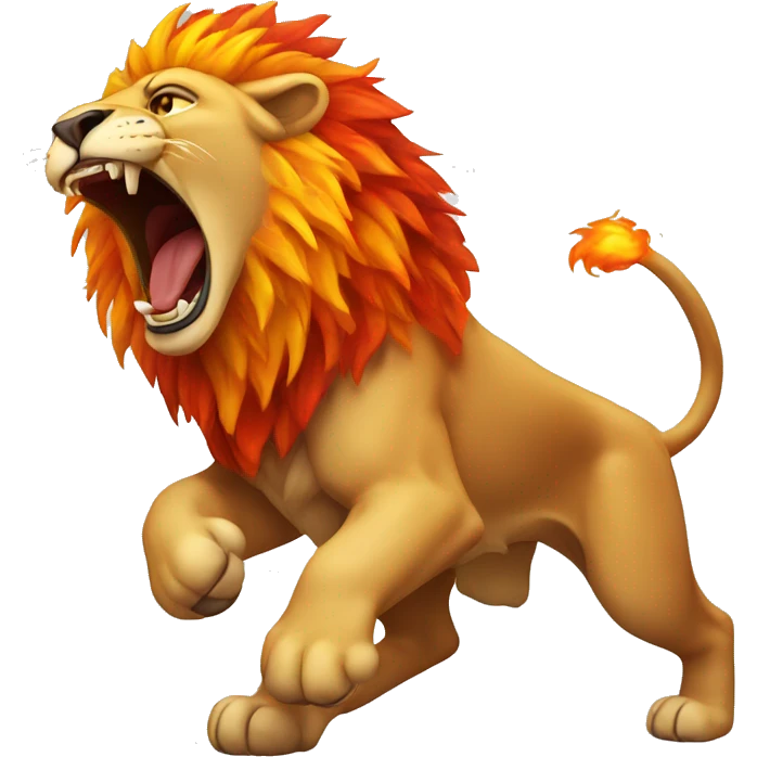 A roaring lion on fire emoji