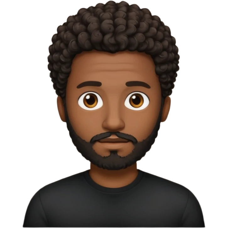 Dark brown skin man with a light beard and a curly   fade haircut with dark brown eyes emoji