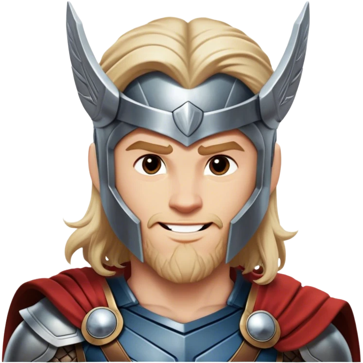 Cinematic Realistic Thor Portrait, head tilted playfully and inquisitively, showcasing his robust form and a warm, disarming smile. His expressive eyes and detailed armor are captured with lifelike clarity, as soft natural highlights reveal a side of the mighty god that is both approachable and full of mirth. emoji