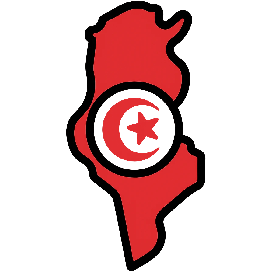 icon of Tunisia's map with a red and white color scheme, crescent and star emoji