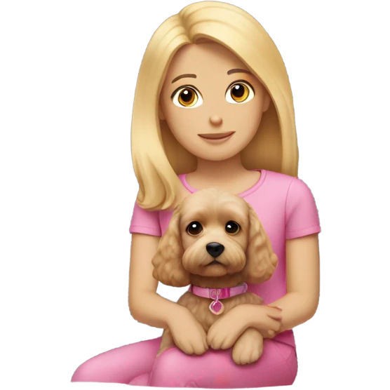 Straight blonde hair girl wearing a pink top with a cavapoo emoji