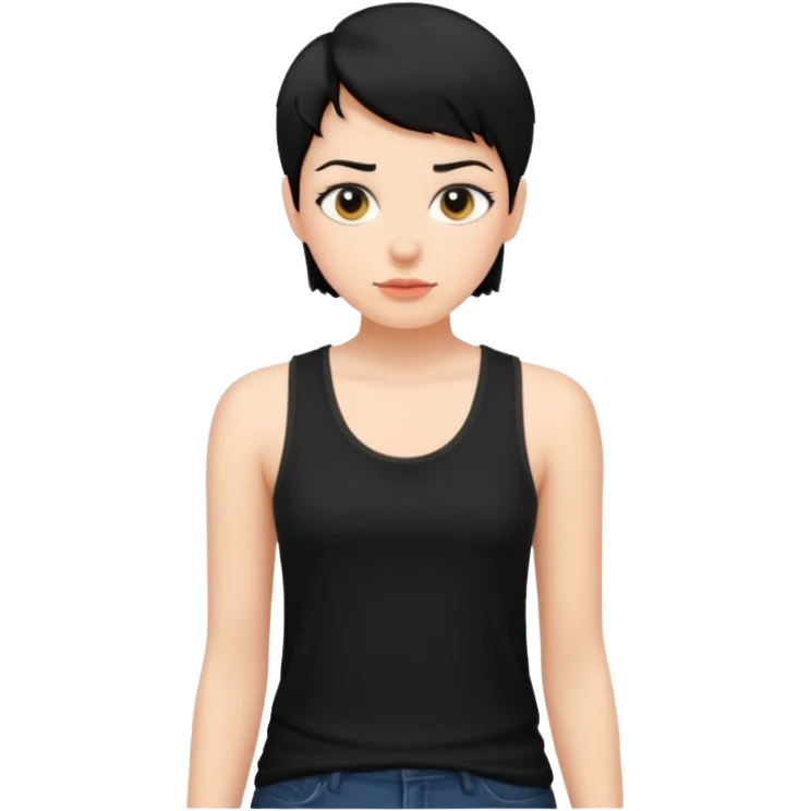 a white woman with short tomboy black hair wearing men's black tank top emoji