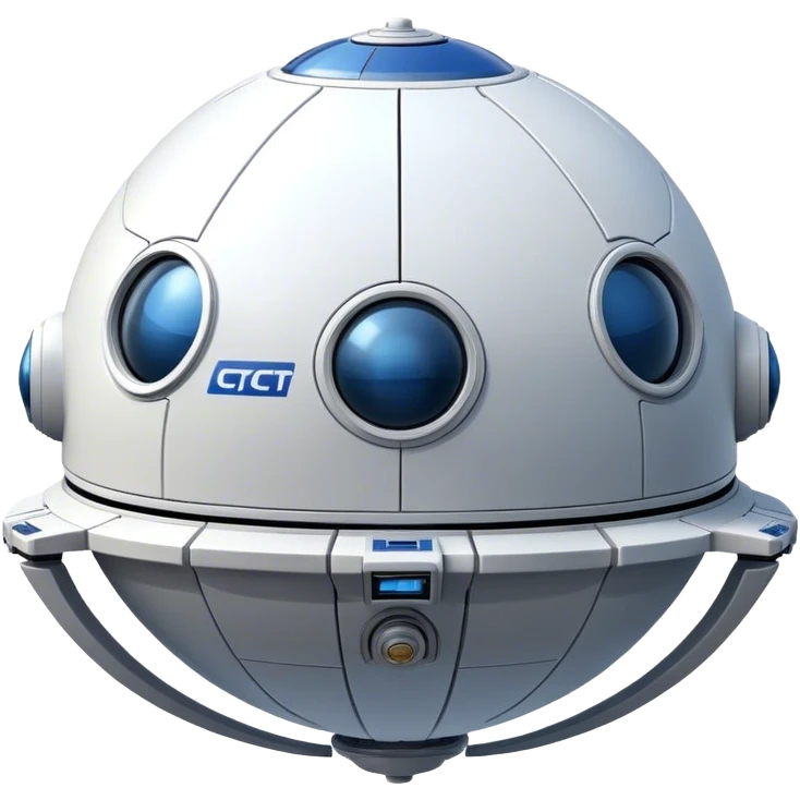 a realistic, spherical spaceship shaped like a ball, with a smooth surface and realistic details. Like a cst-100 spaceship. emoji