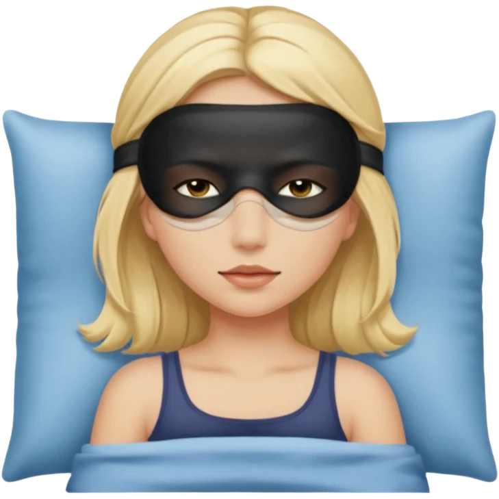 Девушка блондинка с маской для сна на лбу сидит без подушки emoji