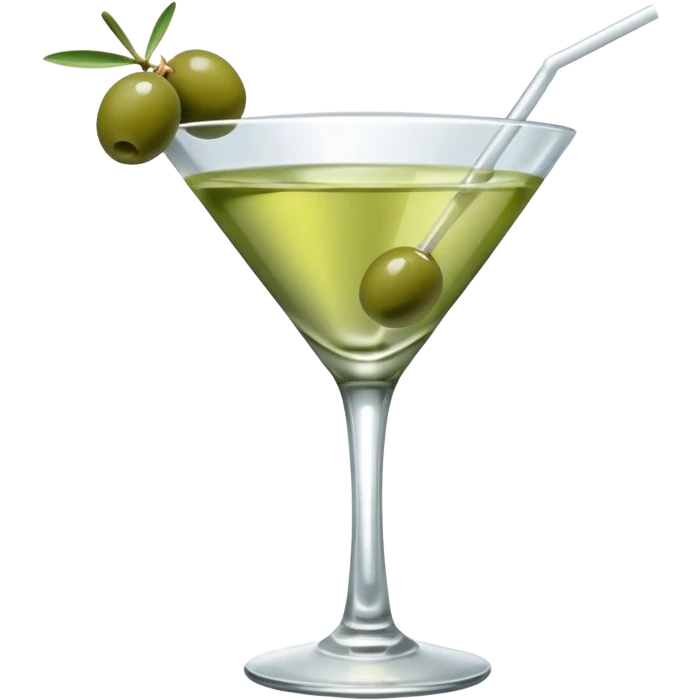 martini with 3 green khaki olives all stuck at the same 1 stick and same size . liquid should be a clear white color like water kinda  emoji