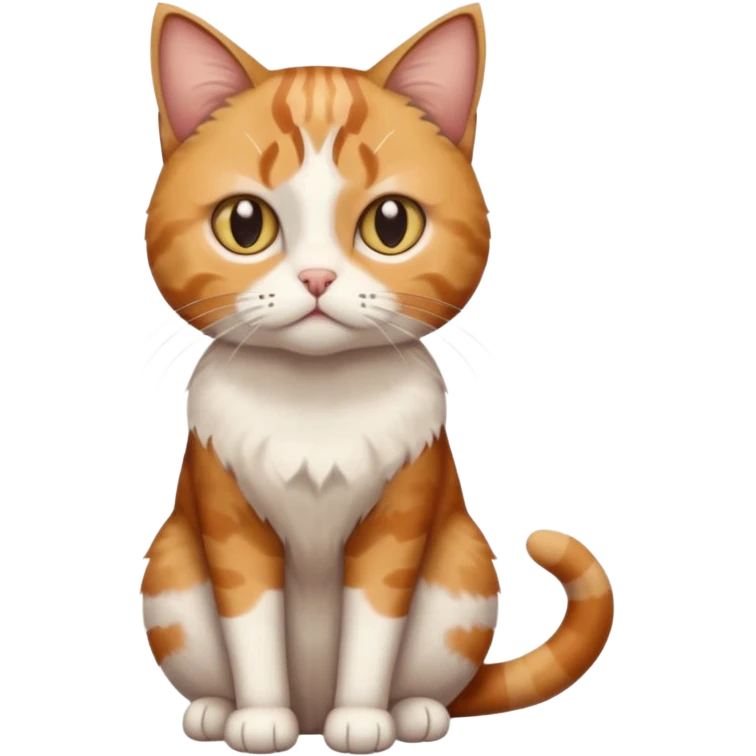 full body white, ginger and brown tabby calicio cat with skinny head and fat body with an anxious face emoji