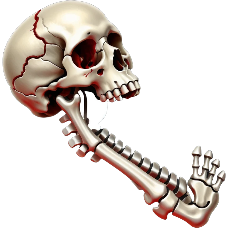 metallic anatomic bones with traces of blood, steel texture, dark dramatic tone, clean background emoji