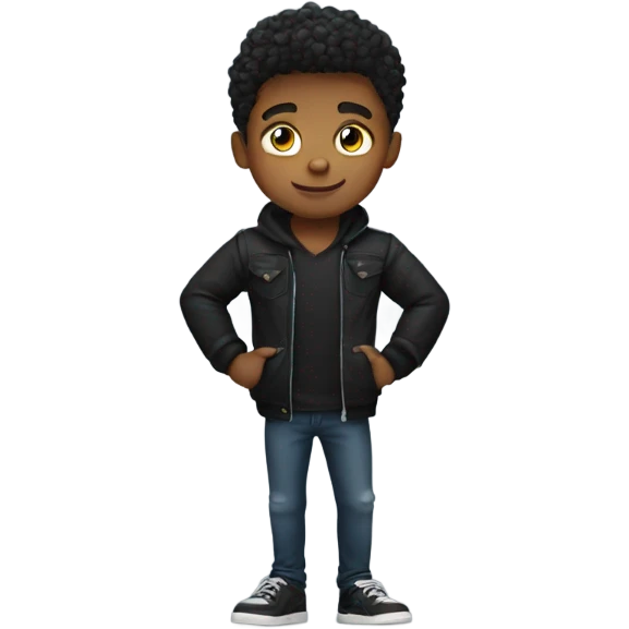 confident boy in black jacket strong muscles emoji