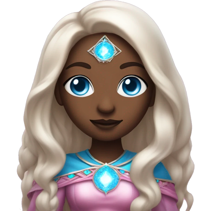 loving magical diva with pink andromedan skin long hair and blue eyes glowing third eye emoji