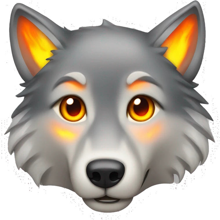 Gray wolf with glowing orange eyes with fire behind emoji