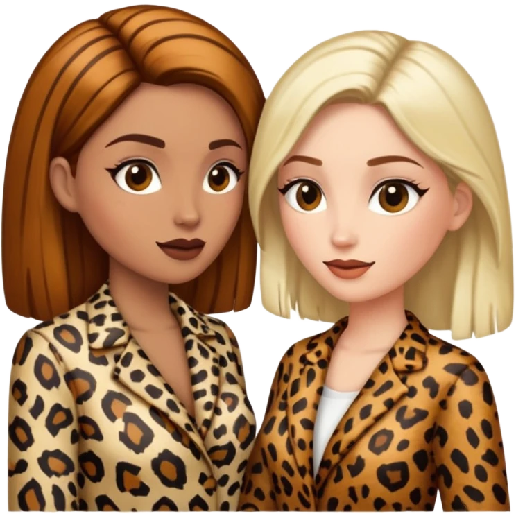 Two women talking to each other, both wearing animal print clothing emoji