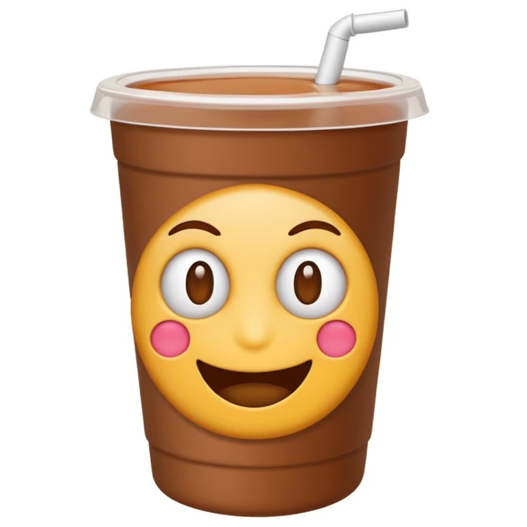 brown mate tea in a 500ml plastic cup, emoji style, no cup, white background emoji