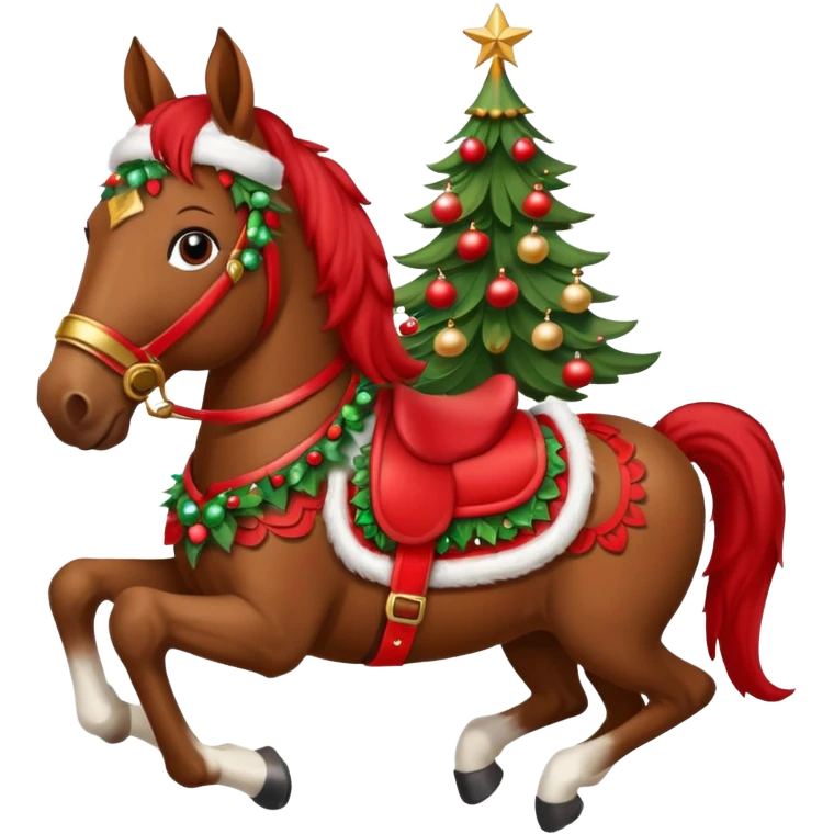 a christmas horse with a red saddle emoji