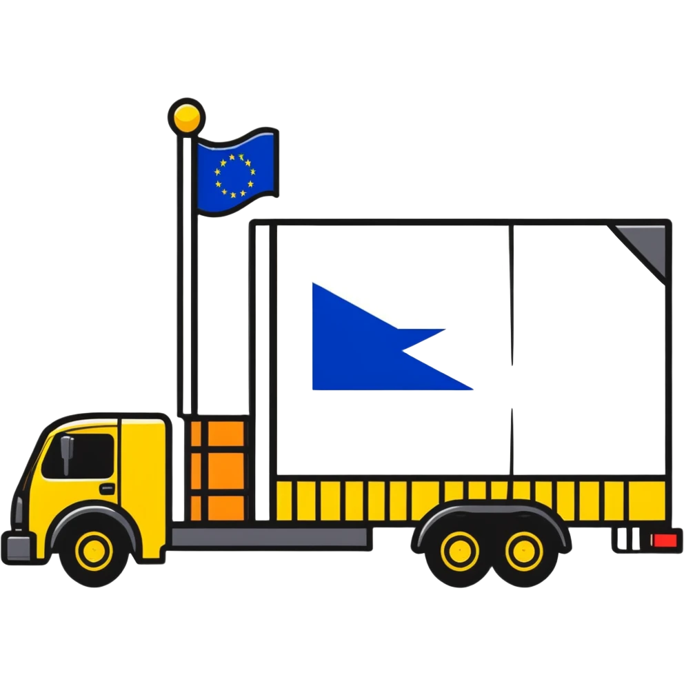 cargo truck with European flag, bold outline emoji