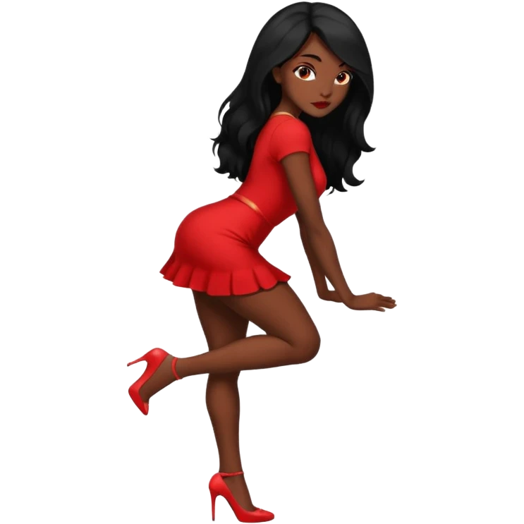 Dark skin sexy emoji in short red dress bending over emoji