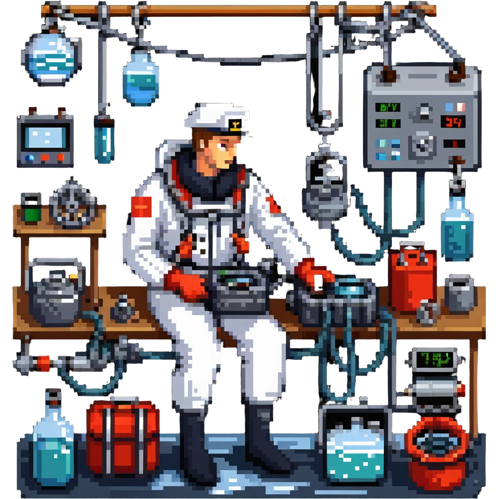 Russian sailor oceanologist operating a winch with scientific equipment and ocean research instruments emoji