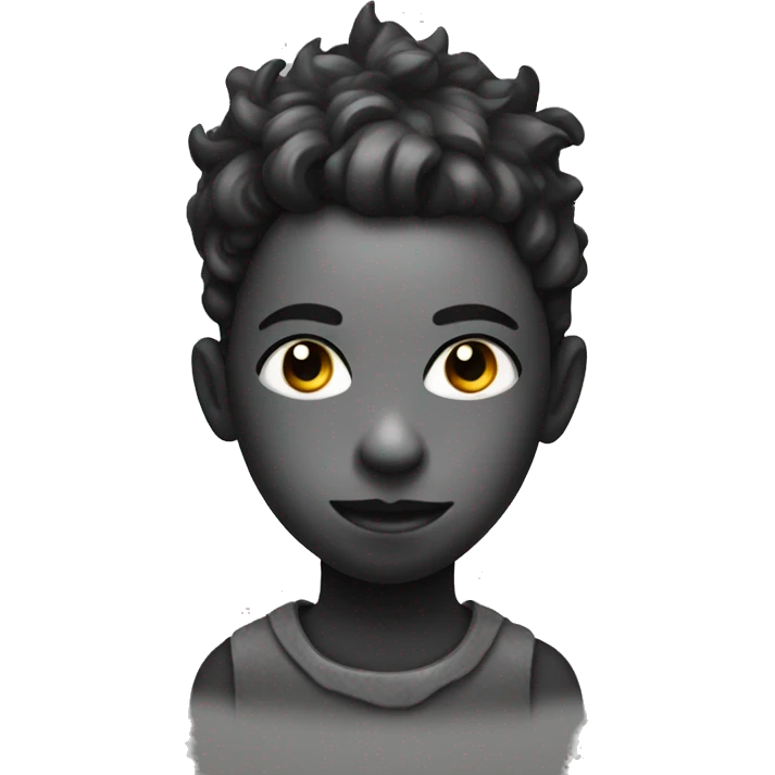 monochrome portrait of a boy wearing mask and horned hairstyle emoji