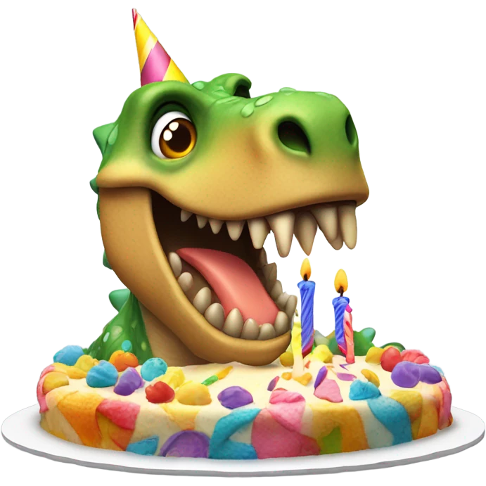 Dinosaur blowing the candles out on a cake emoji