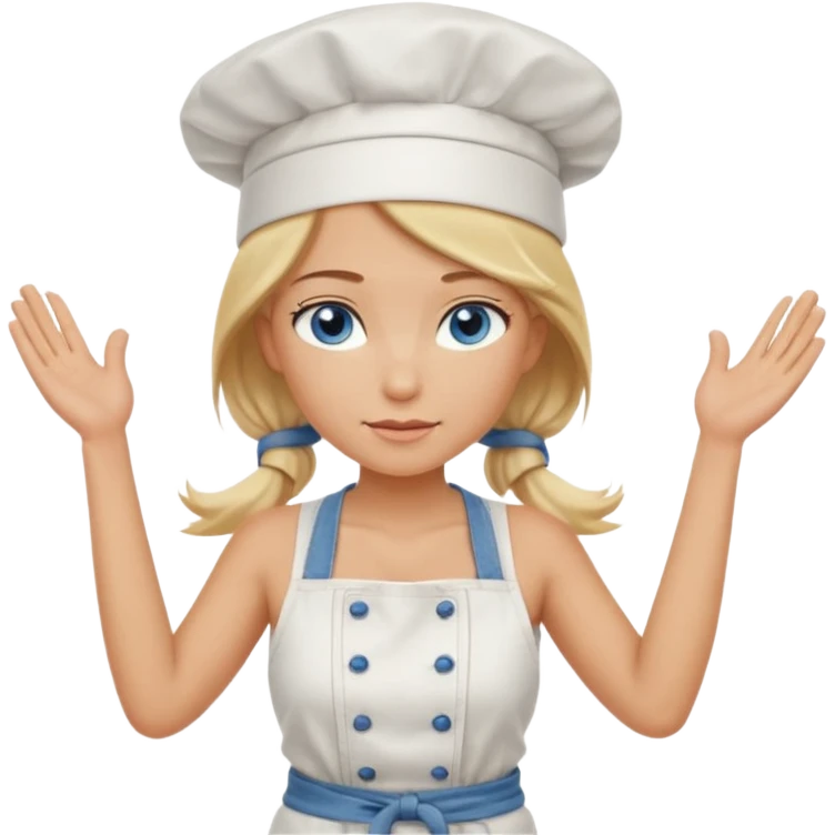 Sexy Full body  pretty
Long Blonde hair blue eyed female chef wearing white tank top, denim shorts and chef hat arms folded emoji