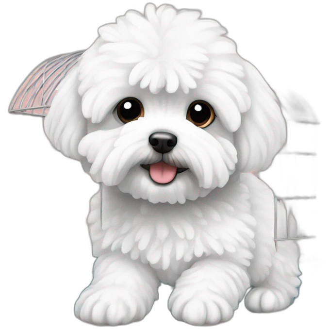 White maltipoo with cage emoji