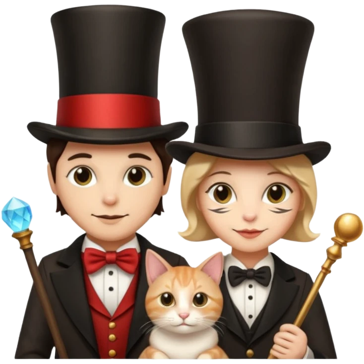 magician couple and their pet cat emoji