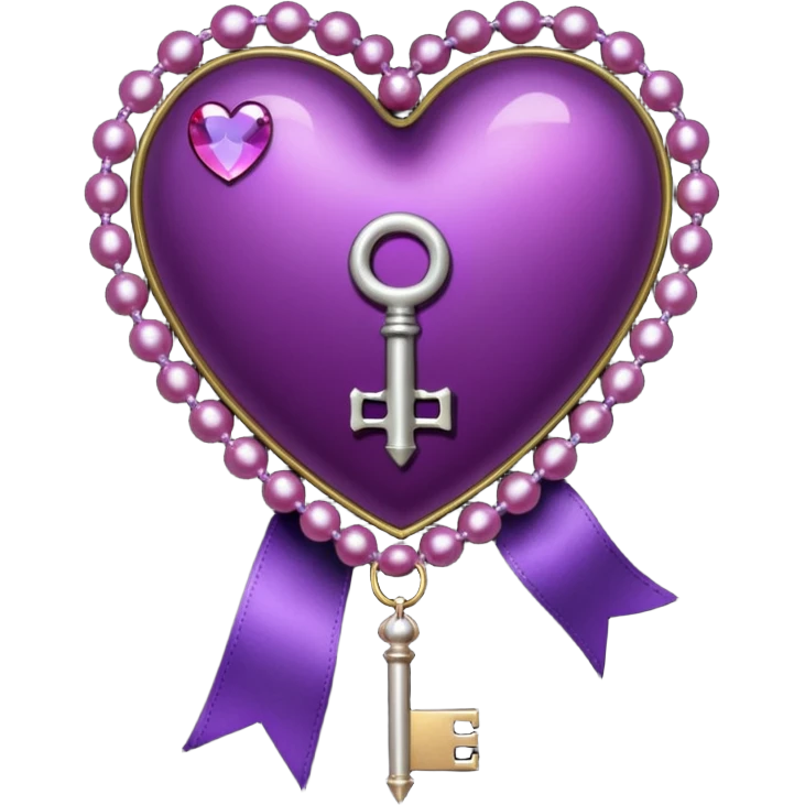purple heart with a gothic key, velvet ribbon, and pearls, dark romance emoji