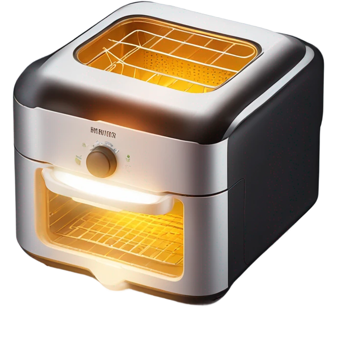 Glowing light shining out of air fryer drawer  emoji