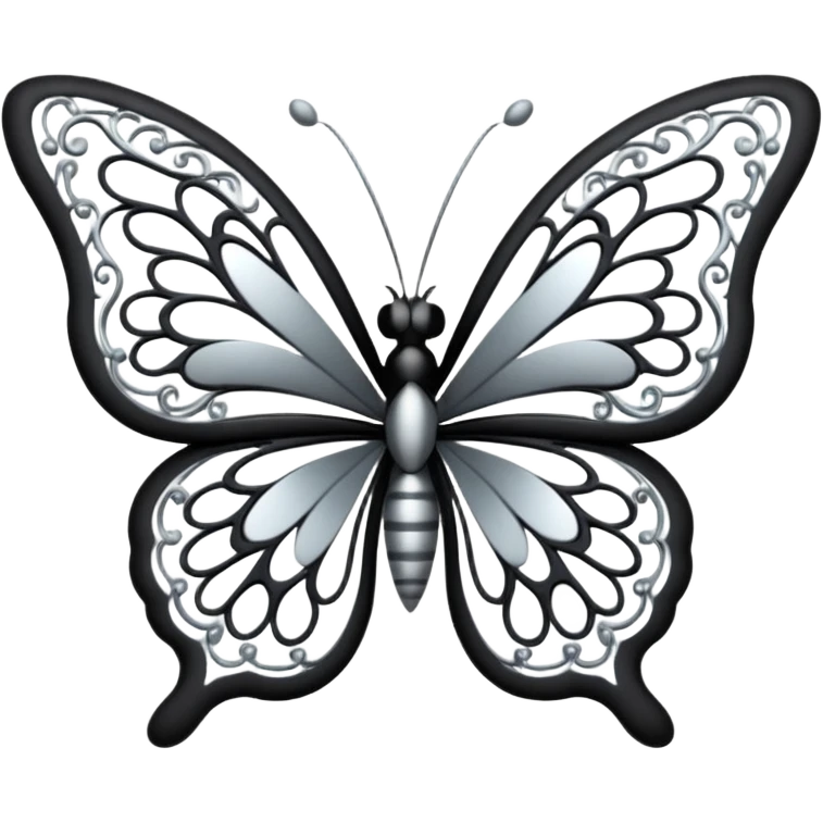 Black and silver filigree butterfly, 3D, extremely detailed design emoji