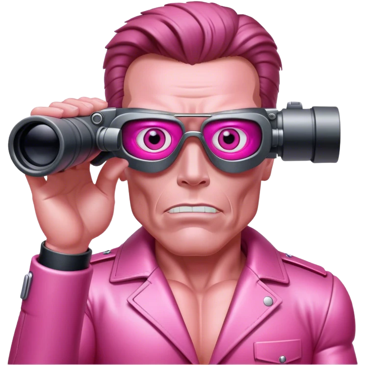 schwarzenegger-looking pink terminator looking through binocular emoji