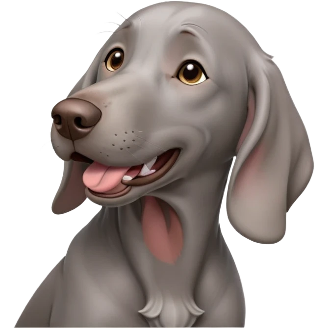 cinematic-cute-yawning-weimaraner-portrait-emoji,-head-tilted-slightly-with-a-dramatic,-wide-open-yawn,-revealing-a-sleek grey fur-with-a-subtle-shimmer,-floppy-ears-slightly-drooping,-round-brown-eyes-barely-open-in-drowsy emoji