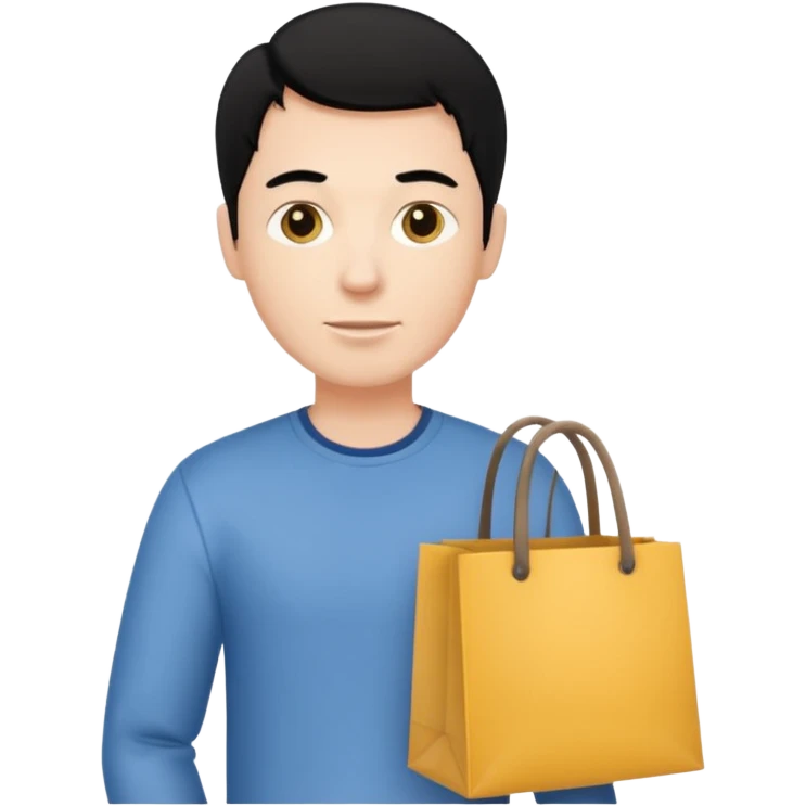 a white man black hair with clothing shopping bag emoji