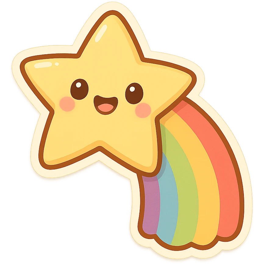 cute and exaggerated chibi sticker-style rainbow star emoji