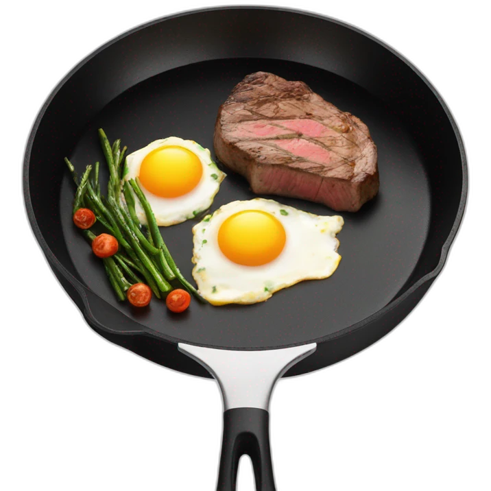 steak and eggs inside a black frying pan emoji
