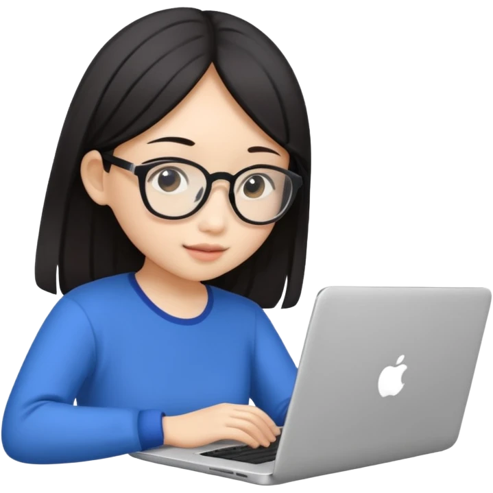 An asian girl is preparing for IELTS online with a laptop. emoji