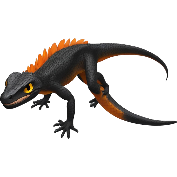 Black Shiny Lizard-Reptile-Raptor-Fakémon with Orange belly Full Body emoji
