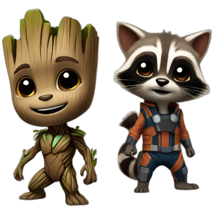 baby groot and rocket racoon emoji