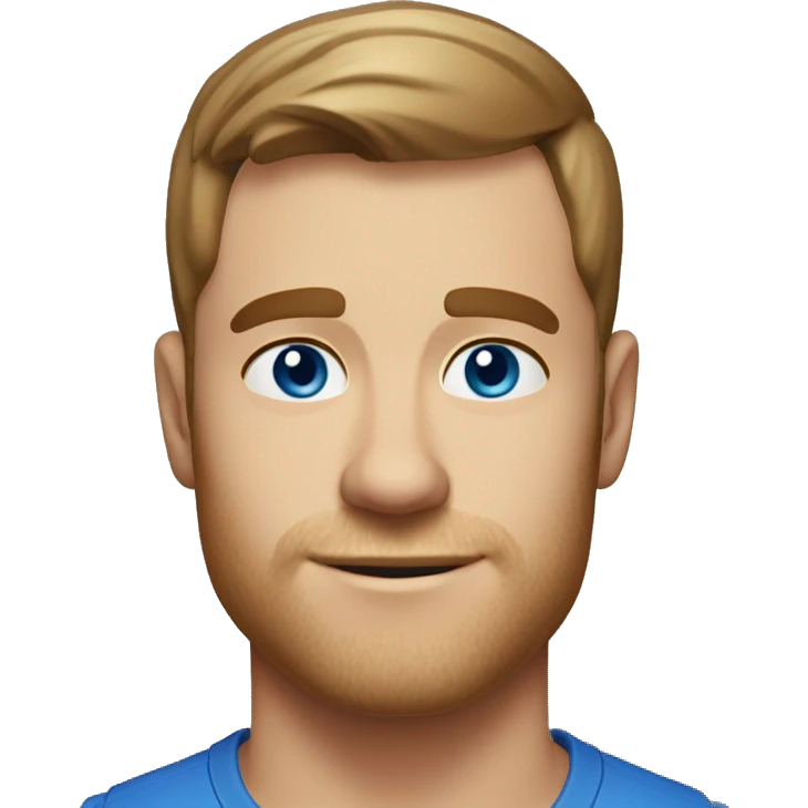 A head and shoulders shot of a 31 year old white man, with short brown hair,   with blue eyes wearing a t-shirt. emoji
