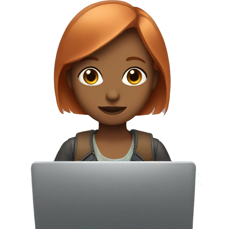 girl with a bob and copper hair sitting in front of a laptop  emoji