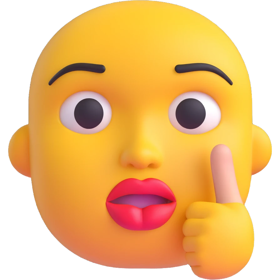 3D emoji of a face with pursed lips and finger over mouth, signaling to be quiet emoji
