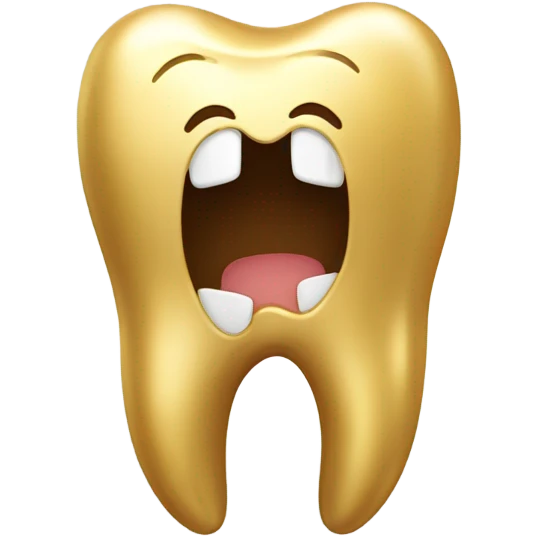 a golden tooth that has a face and is smiling  emoji