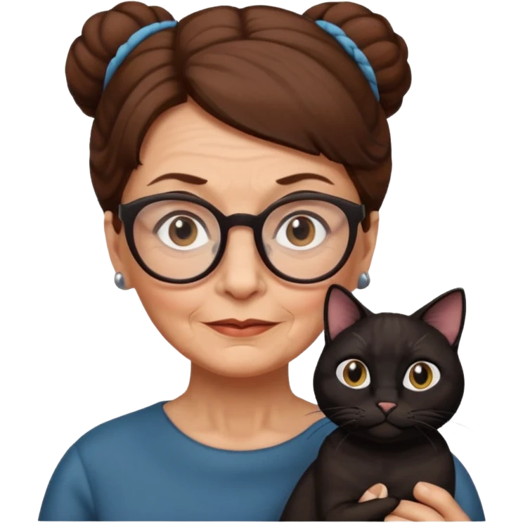 Old woman with brown hair one bun and glasses, white European
With black cat  emoji