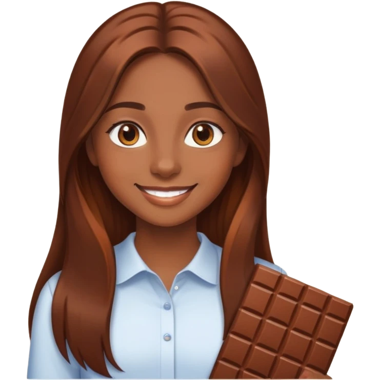 Chica morena de pelo largo cobrizo chocolate de ojos cafés claros y sonrisa linda  emoji