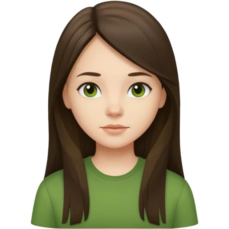 brunette straight long hair girl green shirt emoji
