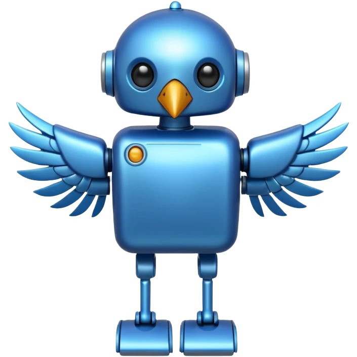 blue robot-bird, friendly emoji